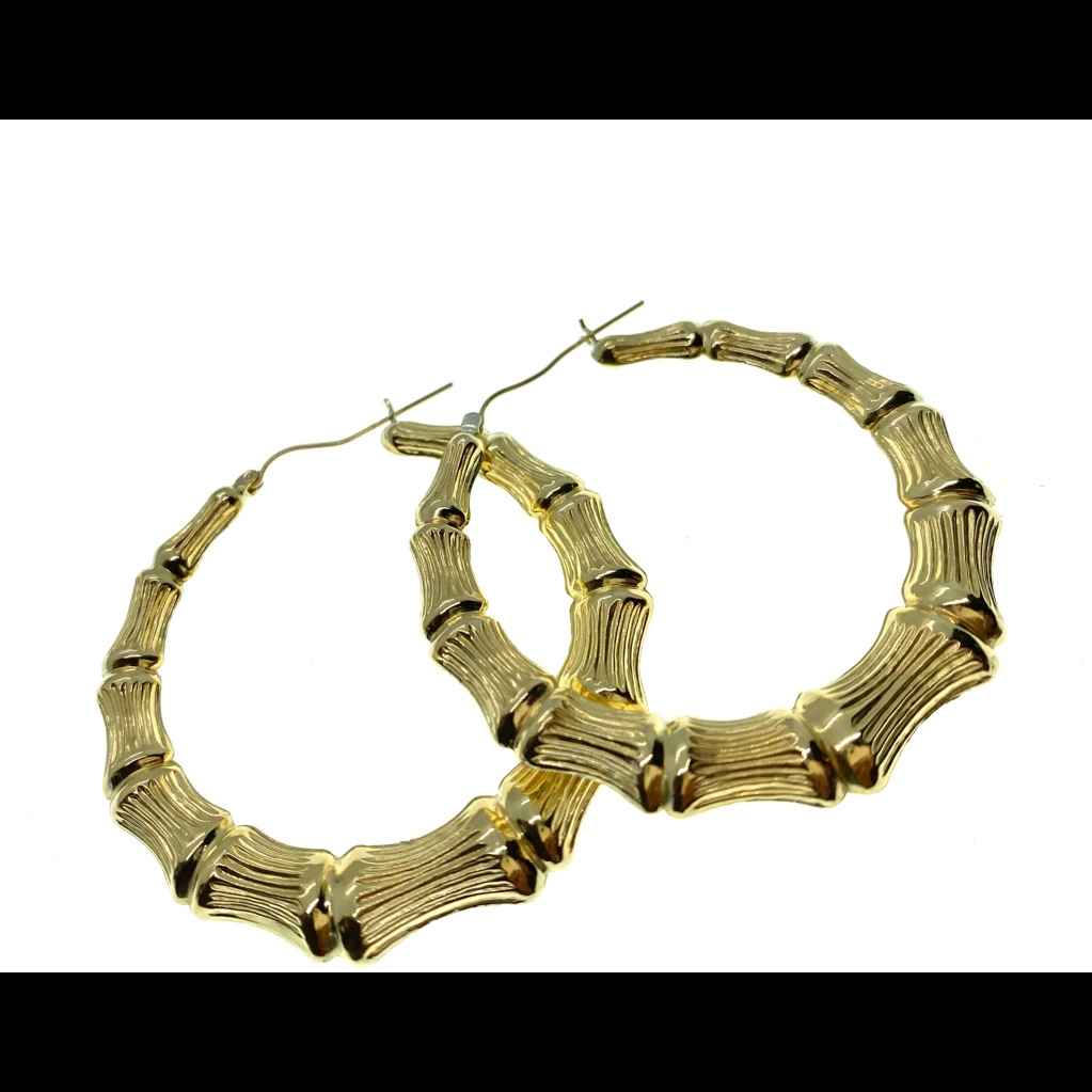 10kt Gold Bamboo Earrings 2.25inches Med